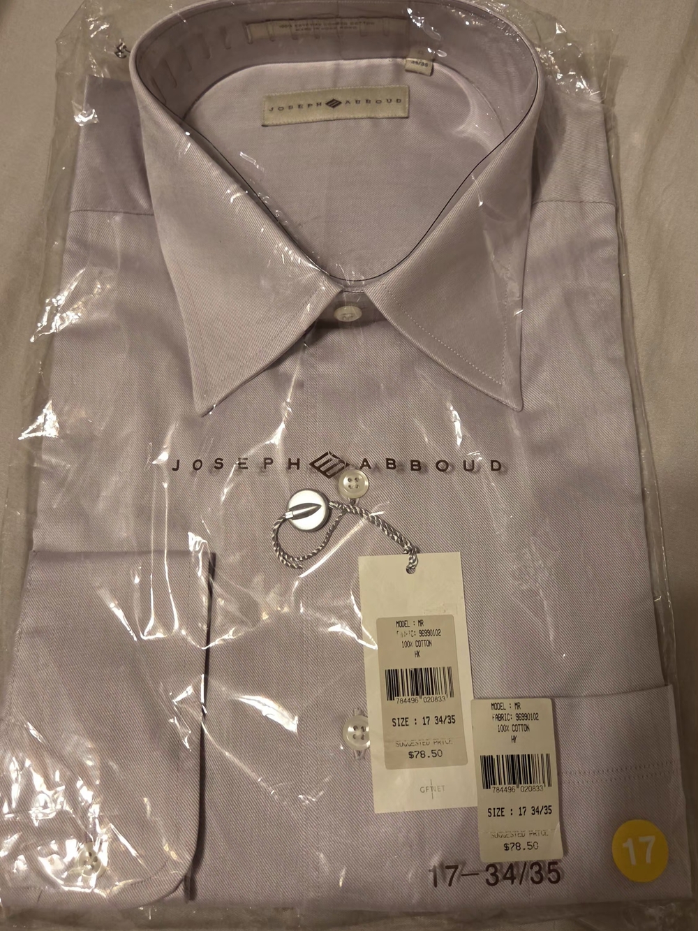 New Joseph Abboud Dress Shirt 17 34/35 Egyptian Cotton Gray/Lavender NWT